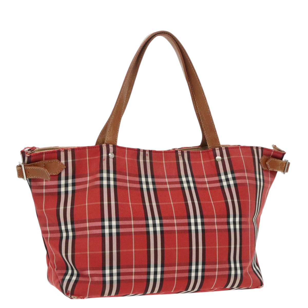 BURBERRY Nova Check Blue Label Tote Bag Canvas Red Auth ti2244