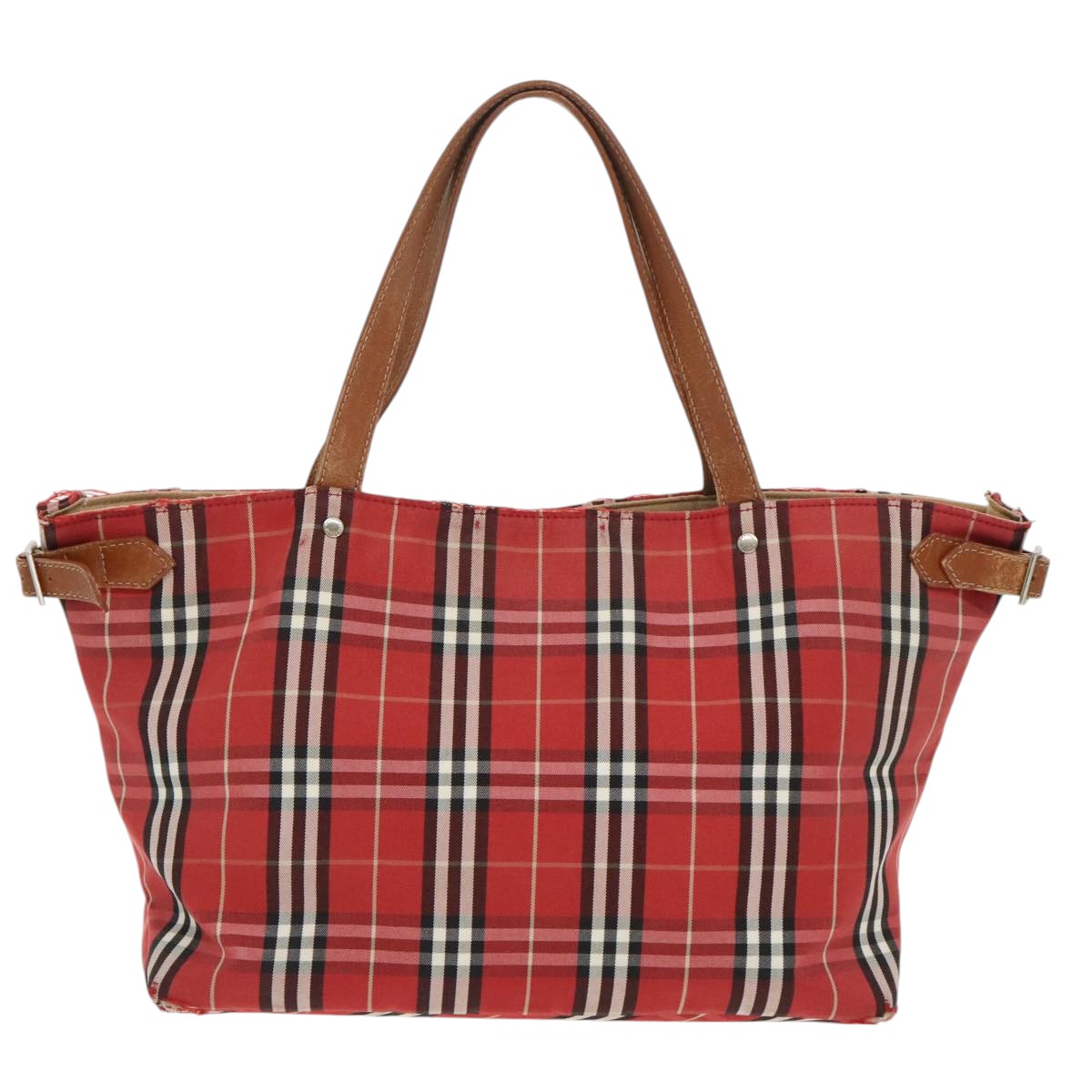 BURBERRY Nova Check Blue Label Tote Bag Canvas Red Auth ti2244