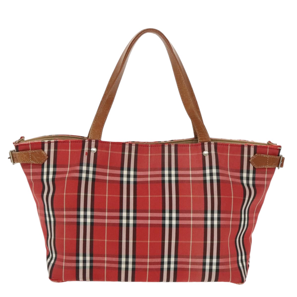 BURBERRY Nova Check Blue Label Tote Bag Canvas Red Auth ti2244 - 0