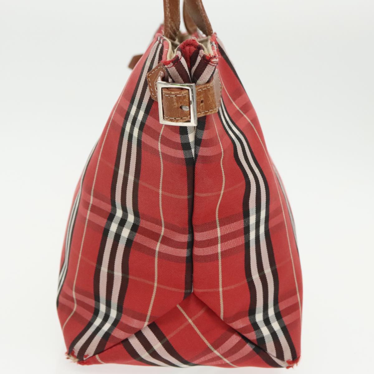 BURBERRY Nova Check Blue Label Tote Bag Canvas Red Auth ti2244