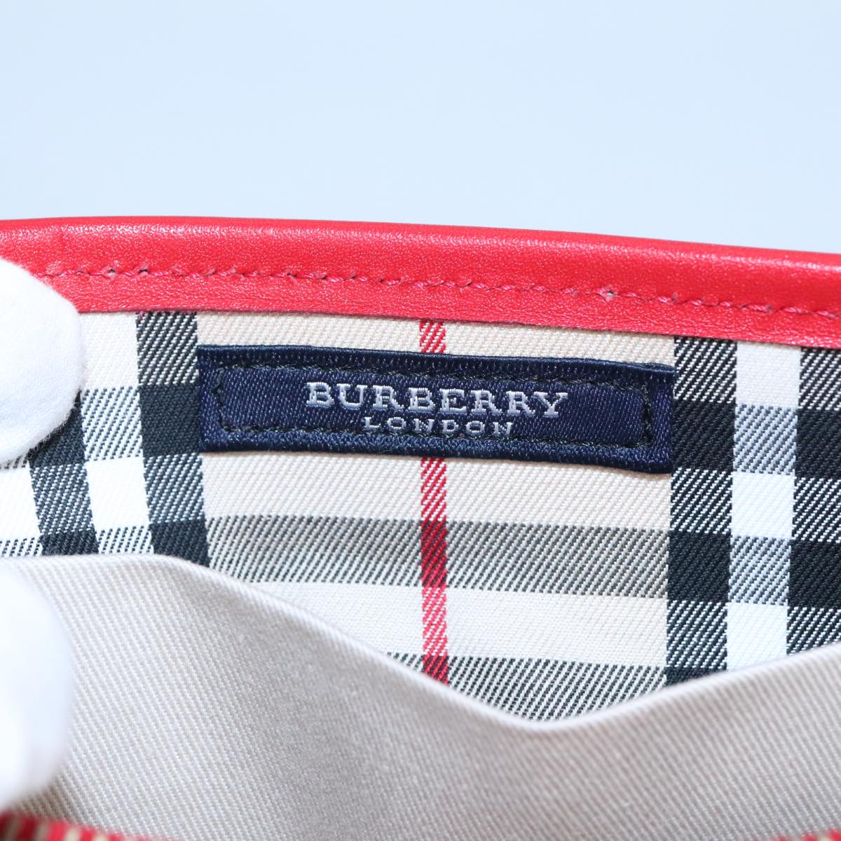 BURBERRY Hand Bag Nylon Silver Red Auth ti2247