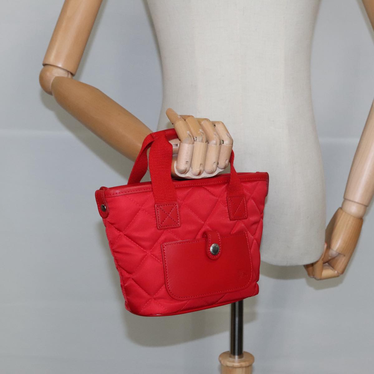 BURBERRY Hand Bag Nylon Silver Red Auth ti2247