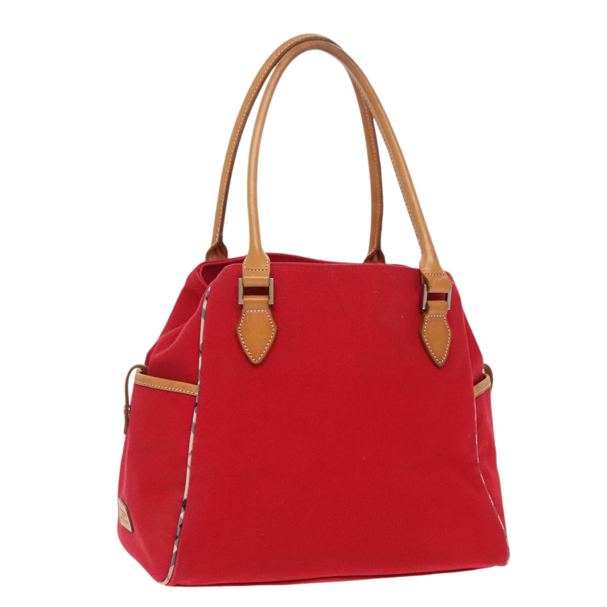 BURBERRY Blue Label Hand Bag Canvas Red Silver Auth ti2250