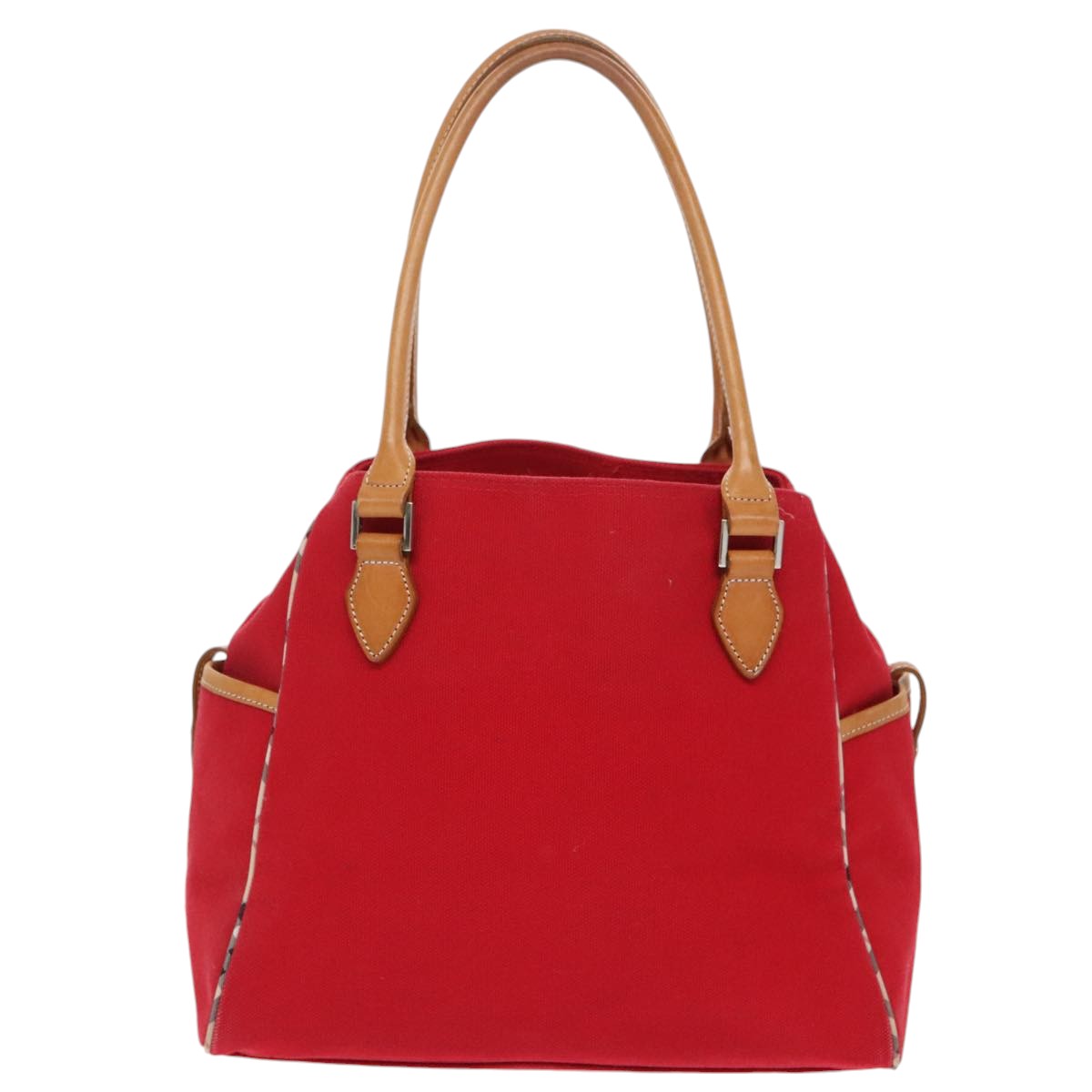 BURBERRY Blue Label Hand Bag Canvas Red Silver Auth ti2250