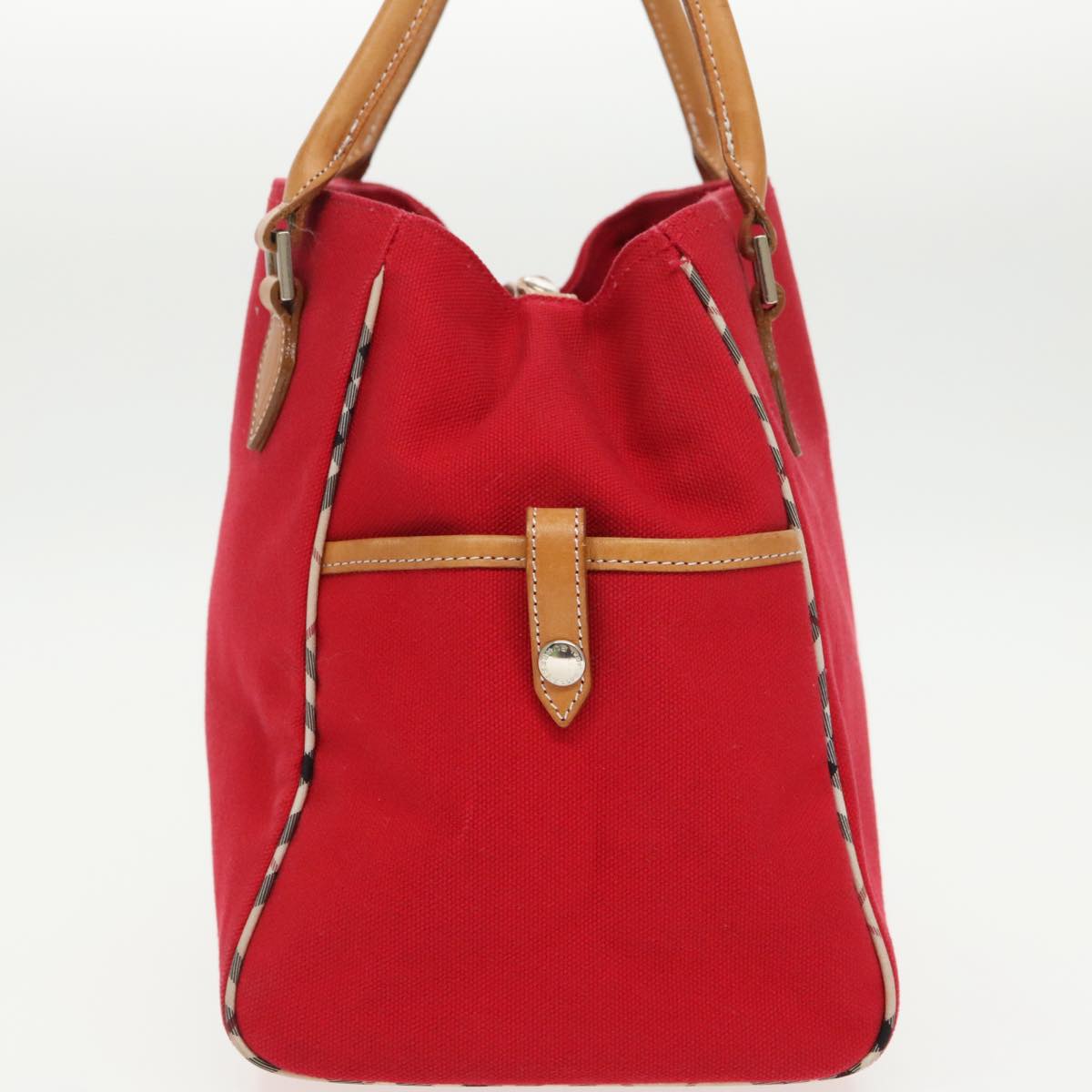 BURBERRY Blue Label Hand Bag Canvas Red Silver Auth ti2250