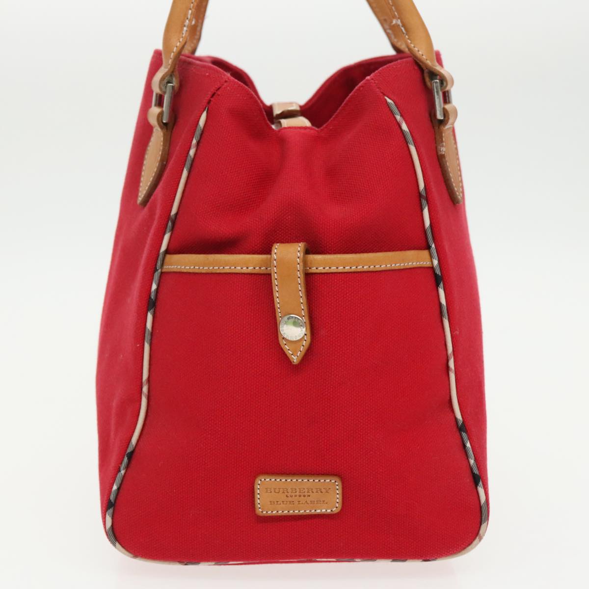 BURBERRY Blue Label Hand Bag Canvas Red Silver Auth ti2250