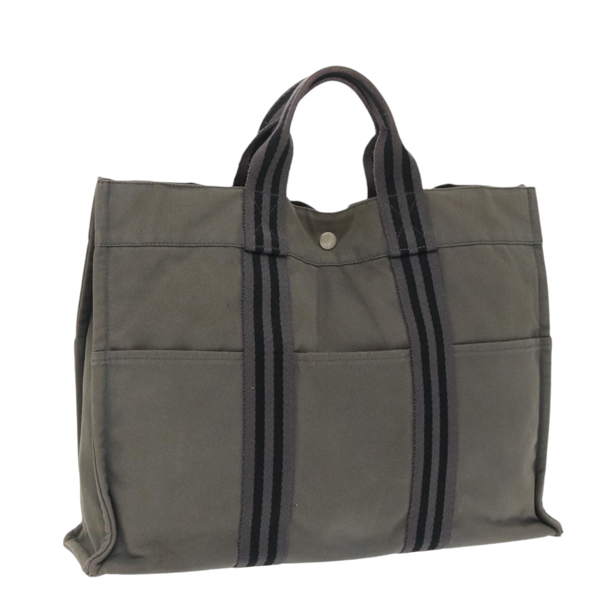 HERMES Fourre Tout GM Hand Bag Canvas Gray Black Auth ti2252