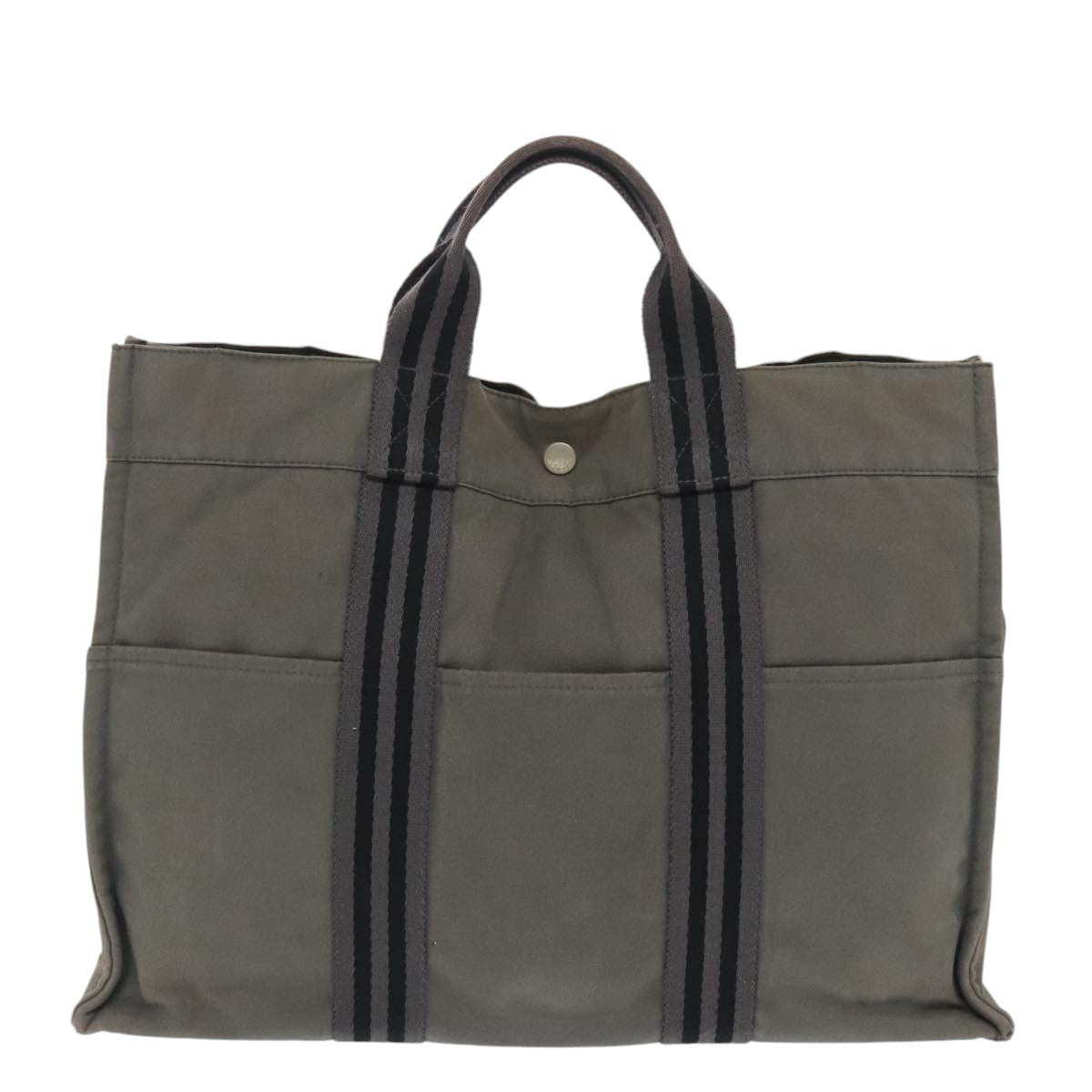 HERMES Fourre Tout GM Hand Bag Canvas Gray Black Auth ti2252