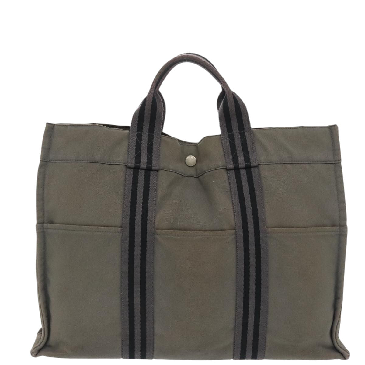 HERMES Fourre Tout GM Hand Bag Canvas Gray Black Auth ti2252 - 0