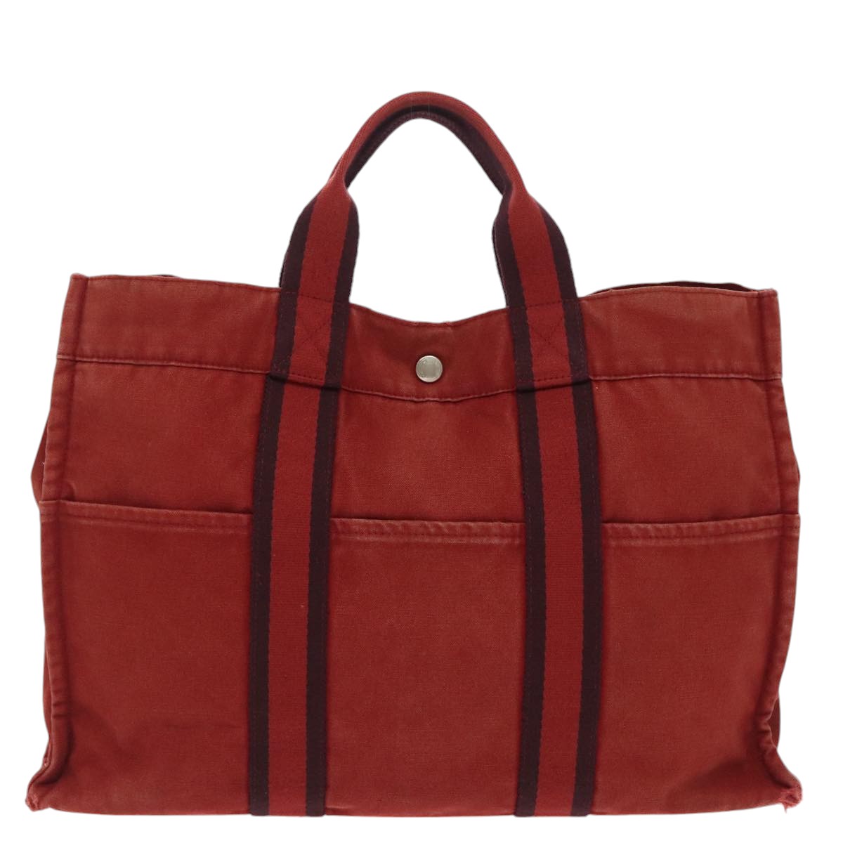 HERMES Fourre Tout GM Hand Bag Canvas Red Navy Auth ti2254