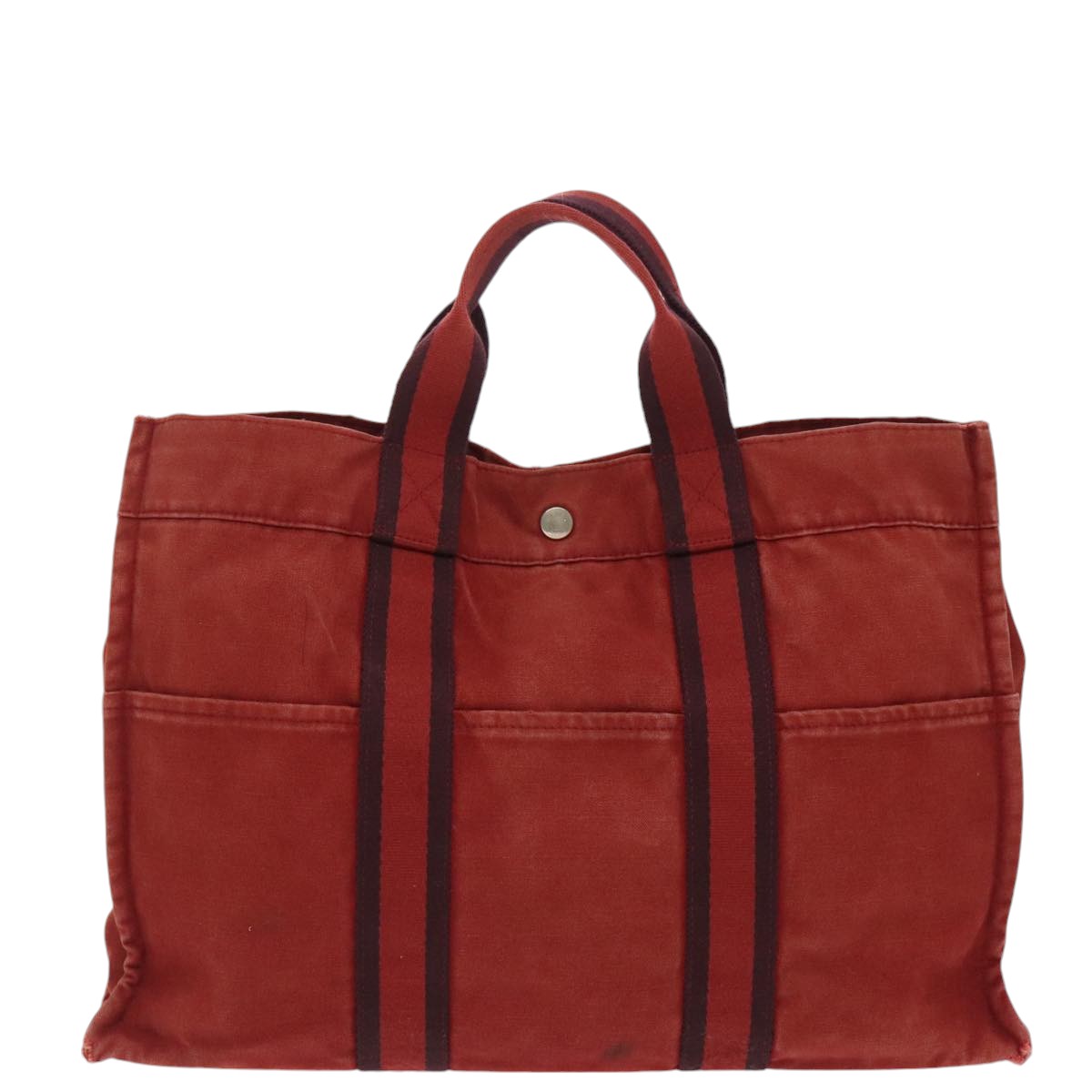 HERMES Fourre Tout GM Hand Bag Canvas Red Navy Auth ti2254 - 0