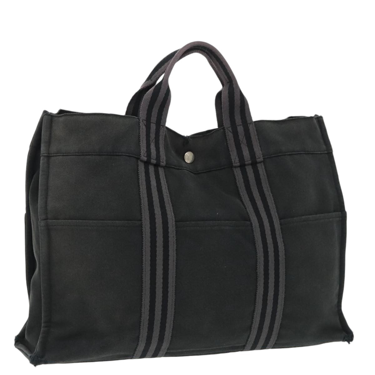 HERMES Fourre Tout GM Hand Bag Canvas Black Gray Auth ti2258