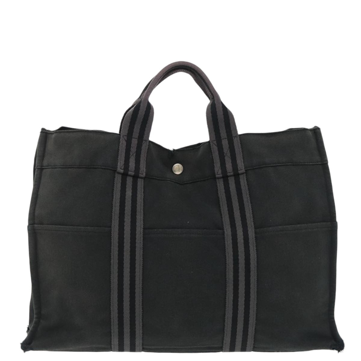 HERMES Fourre Tout GM Hand Bag Canvas Black Gray Auth ti2258