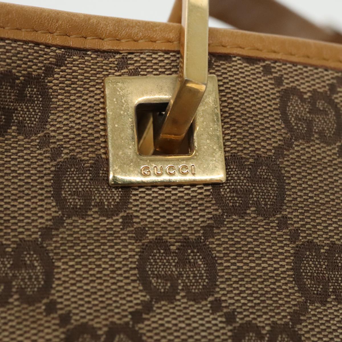 GUCCI GG Canvas Tote Bag Gold Beige 002 1099 Auth ti2261