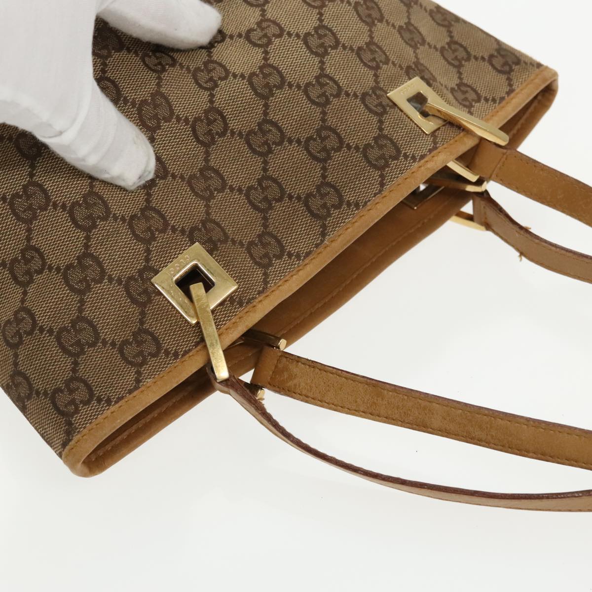 GUCCI GG Canvas Tote Bag Gold Beige 002 1099 Auth ti2261