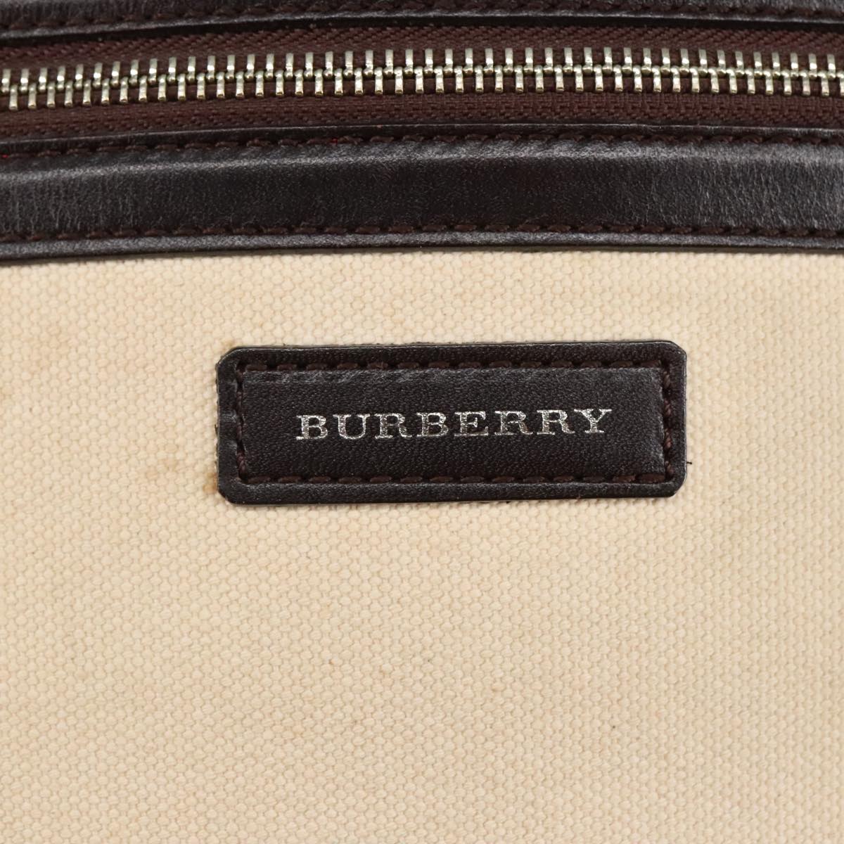 BURBERRY Tote Bag Canvas Beige Silver Auth ti2264