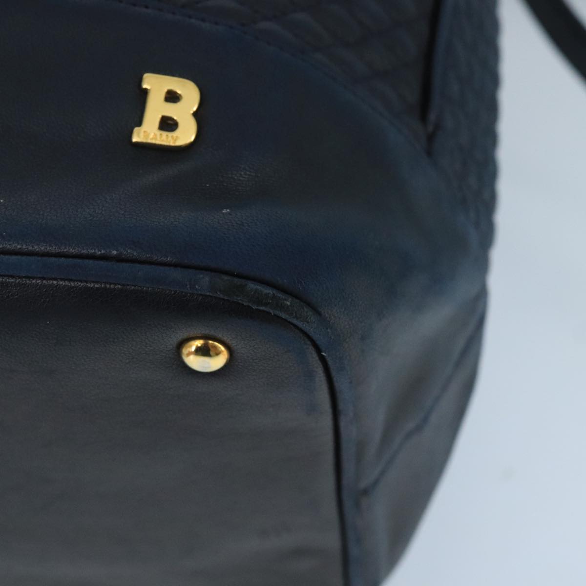 BALLY Shoulder Bag Leather Navy Gold Auth ti2270