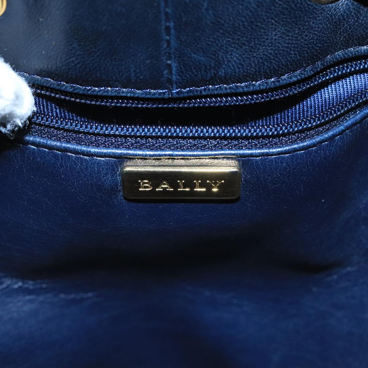 BALLY Shoulder Bag Leather Navy Gold Auth ti2270