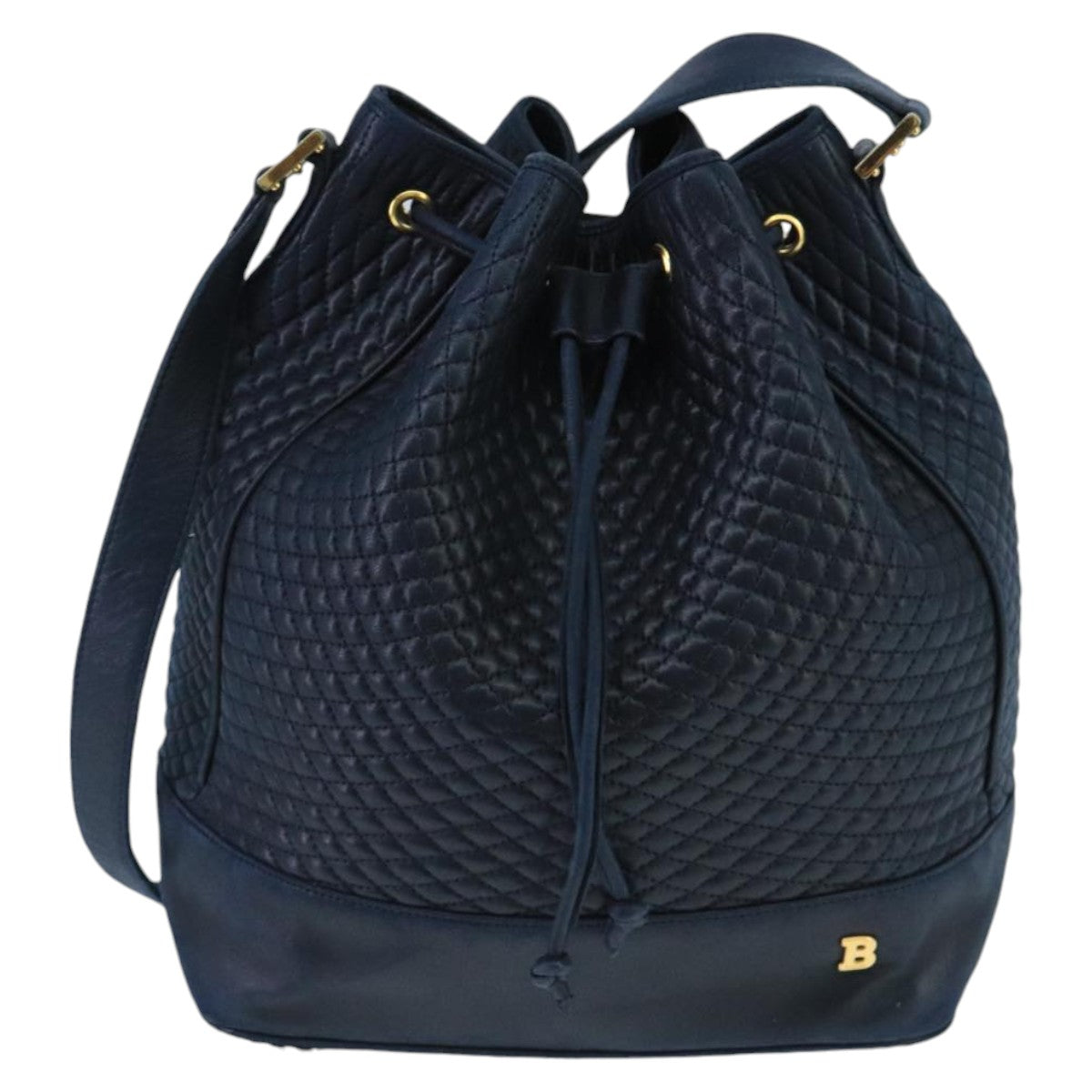 BALLY Shoulder Bag Leather Navy Gold Auth ti2270 - 0