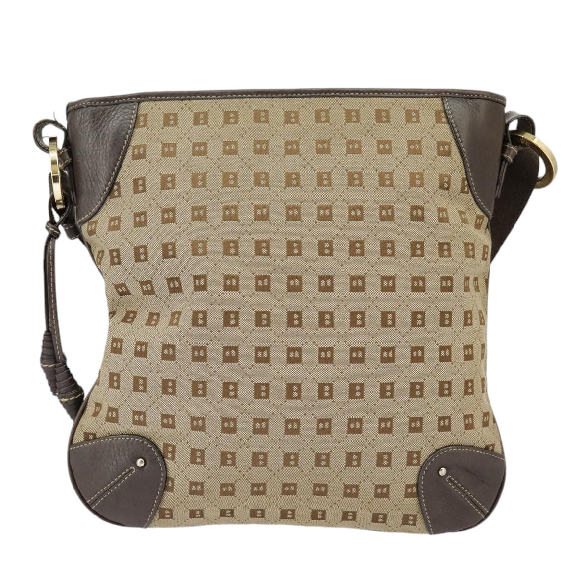 BALLY Shoulder Bag Canvas Beige Gold Auth ti2271