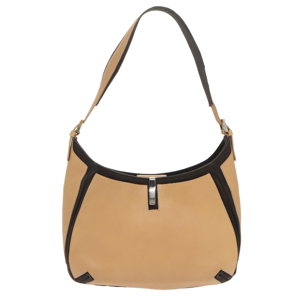 BALLY Shoulder Bag Leather Beige Silver Auth ti2272