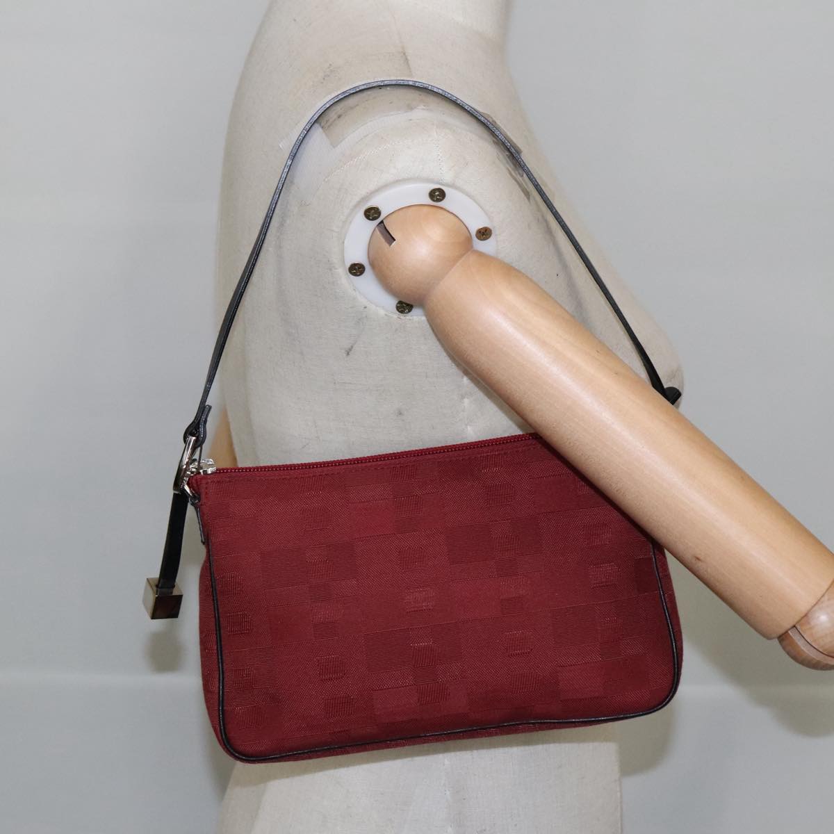 BALLY Hand Bag Canvas Silver Red Auth ti2275