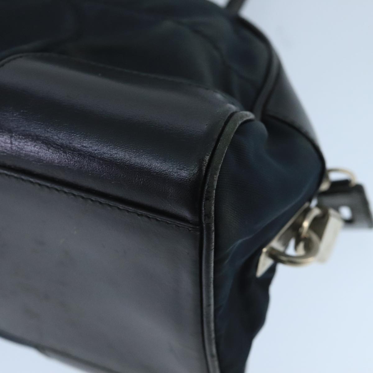 PRADA Hand Bag Nylon Leather Silver Black Auth ti2277