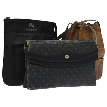 FENDI GUCCI Burberry Zucchino Bag Canvas PVC Enamel 3Set Black Brown Auth ti2285