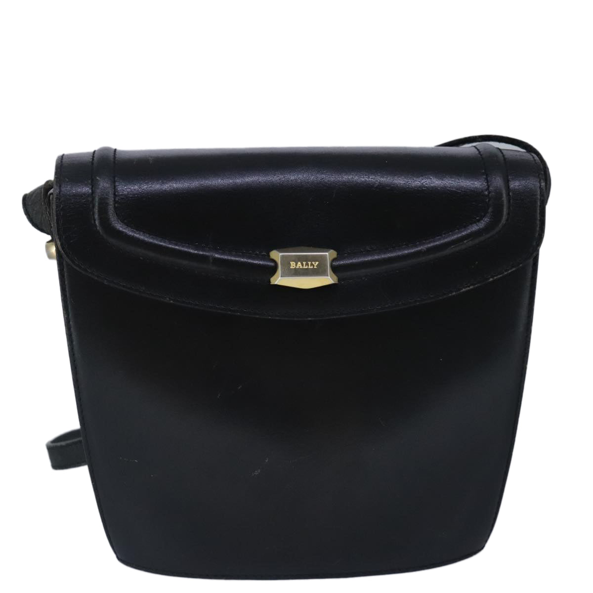 BALLY Shoulder Bag Leather Black Auth ti2287