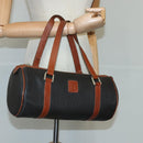 BALLY Hand Bag PVC Leather Black Brown Auth ti2289-19