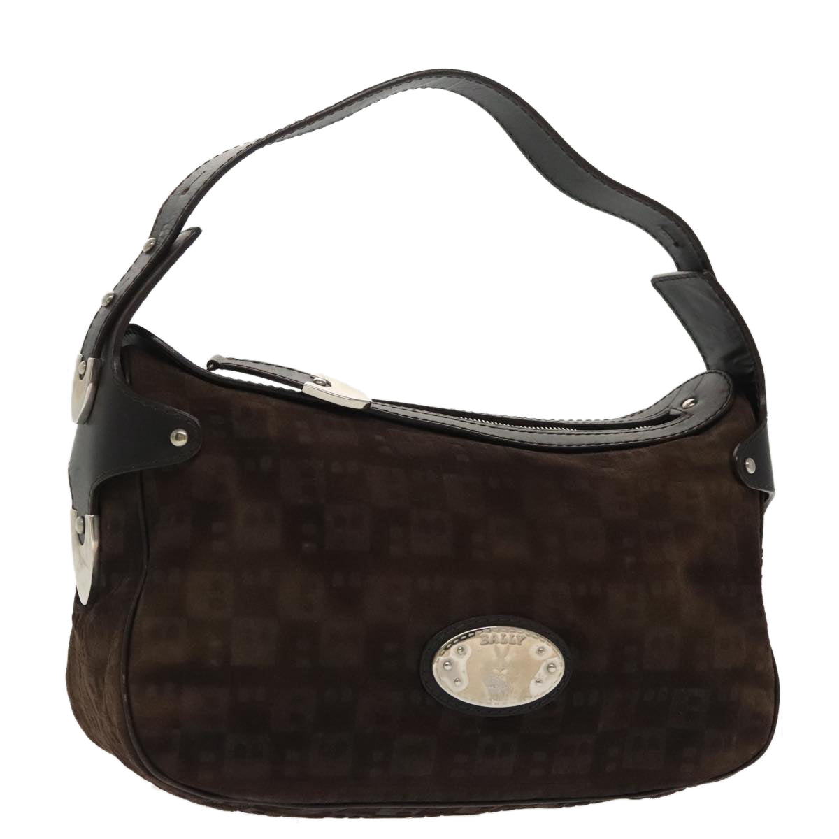 BALLY Shoulder Bag Suede Leather Brown Silver Auth ti2290 Brand