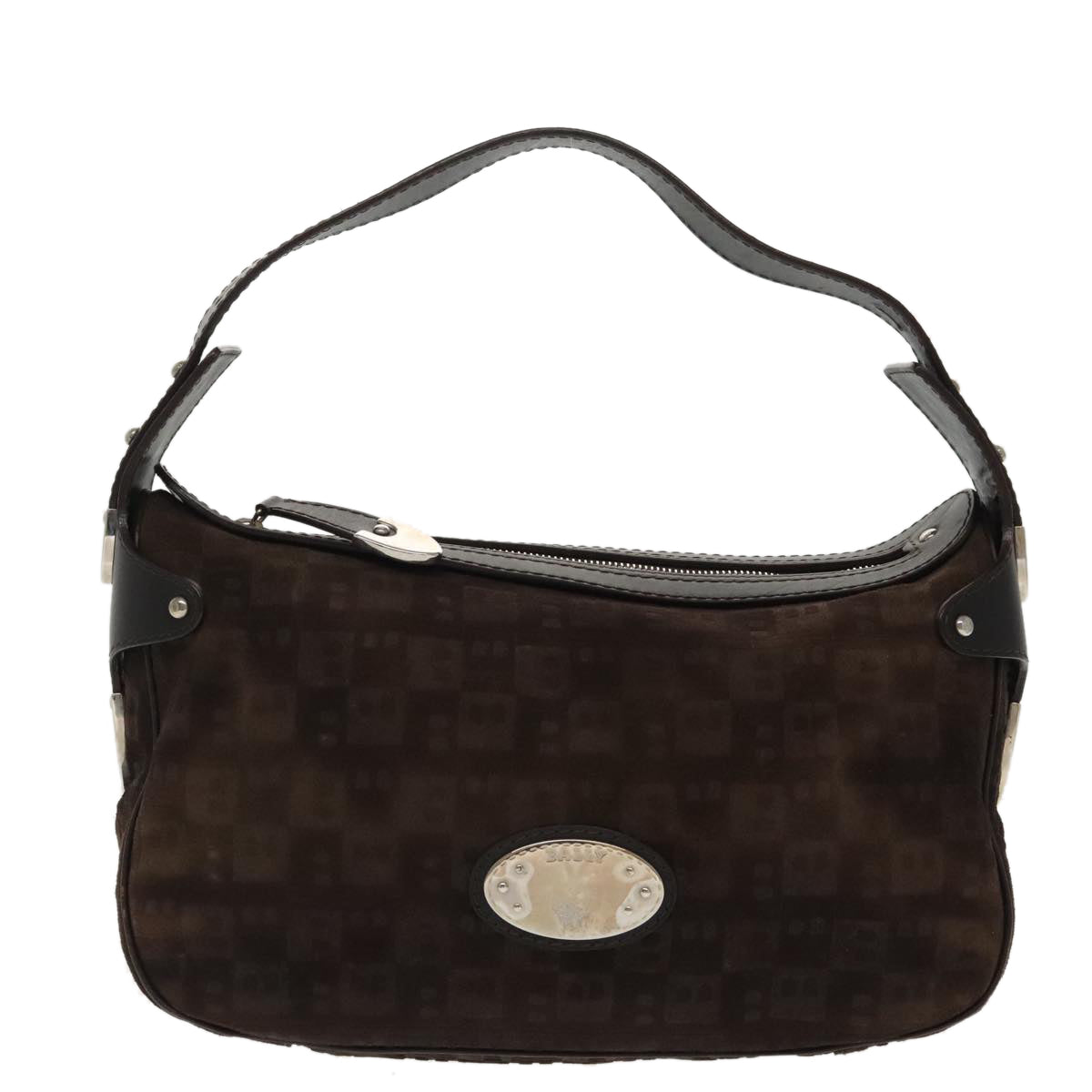 BALLY Shoulder Bag Suede Leather Brown Silver Auth ti2290 - 0