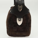 BALLY Shoulder Bag Suede Leather Brown Silver Auth ti2290-3