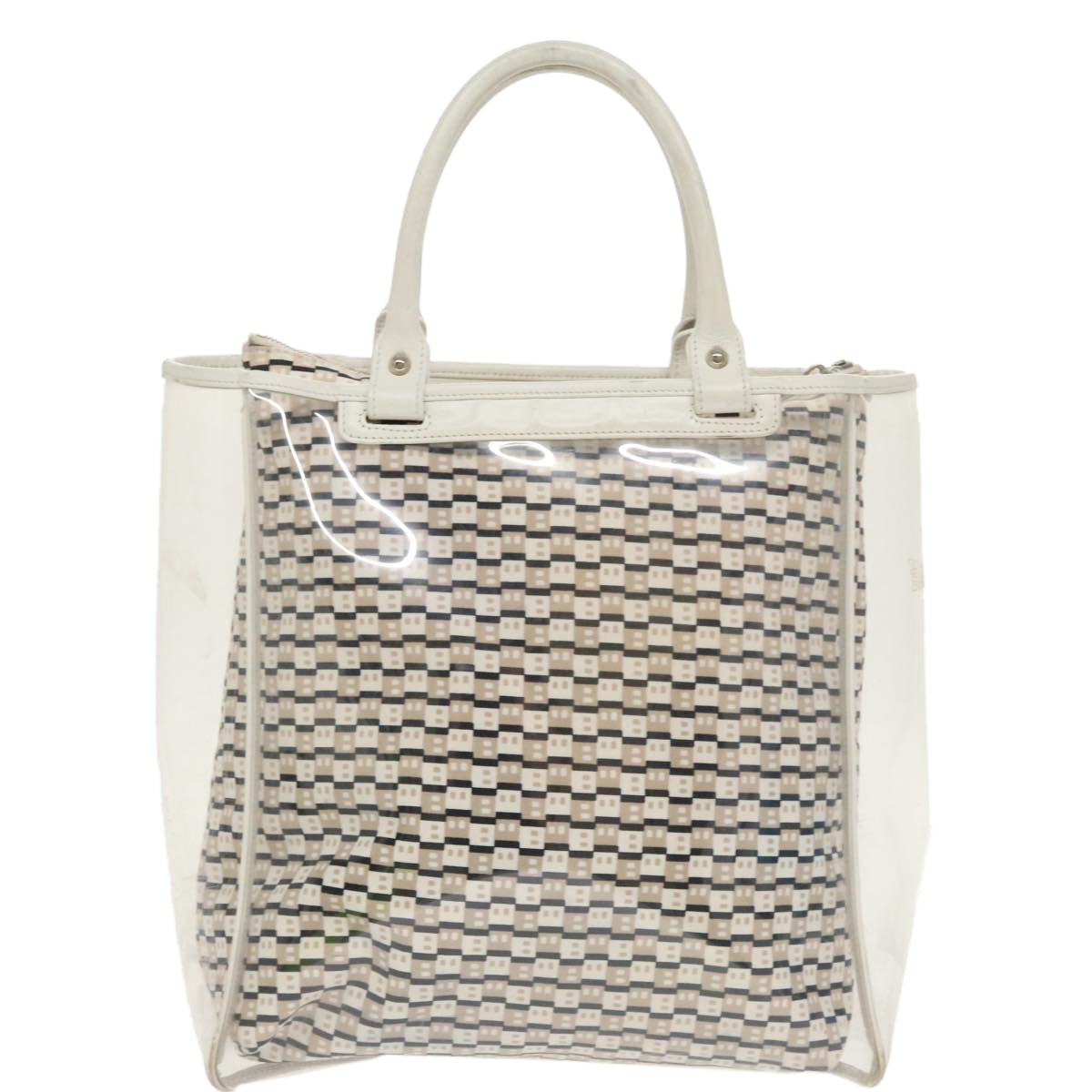 BALLY Tote Bag Vinyl Clear Silver Auth ti2292