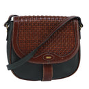 BALLY Shoulder Bag Leather Brown Green Auth ti2296-1