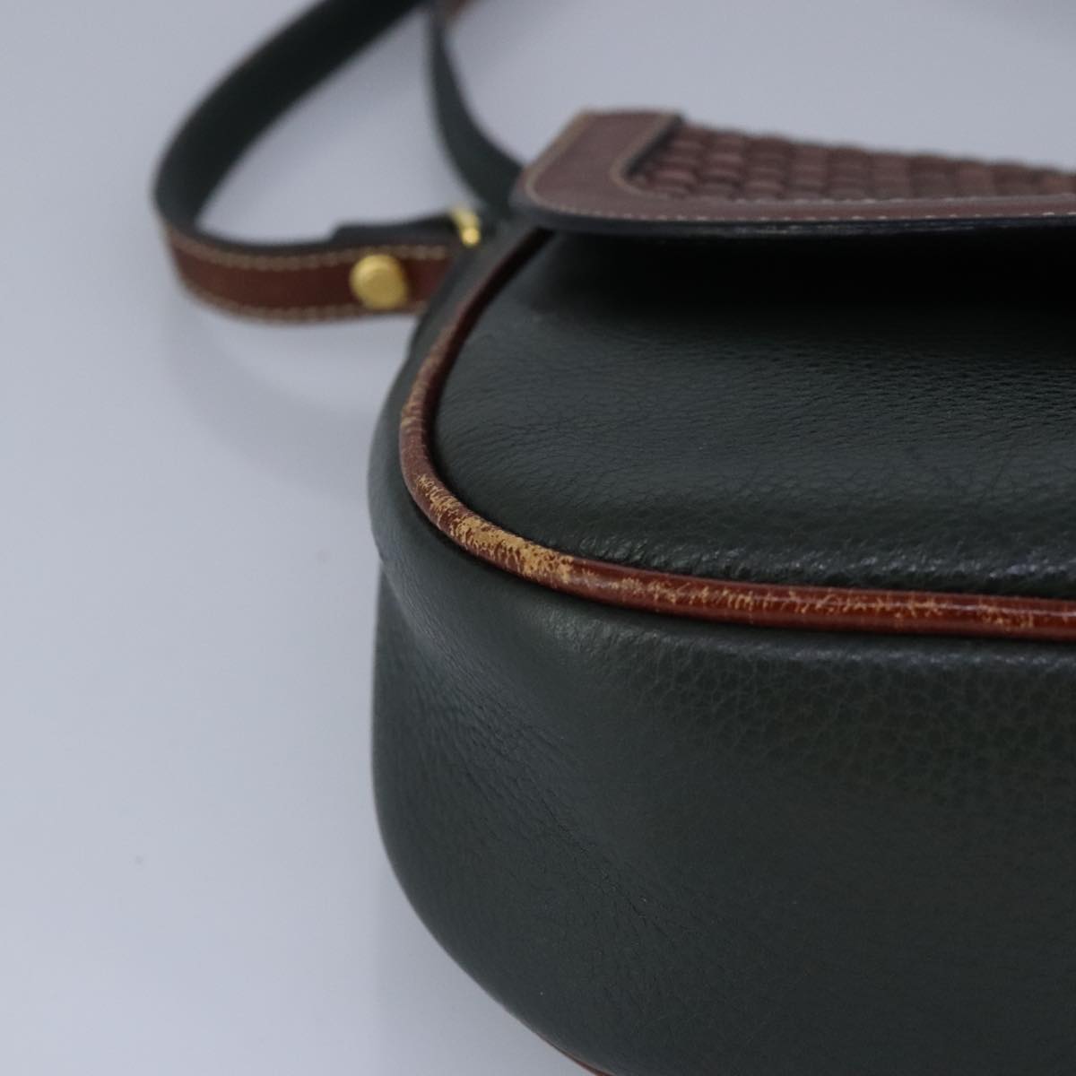 BALLY Shoulder Bag Leather Brown Green Auth ti2296