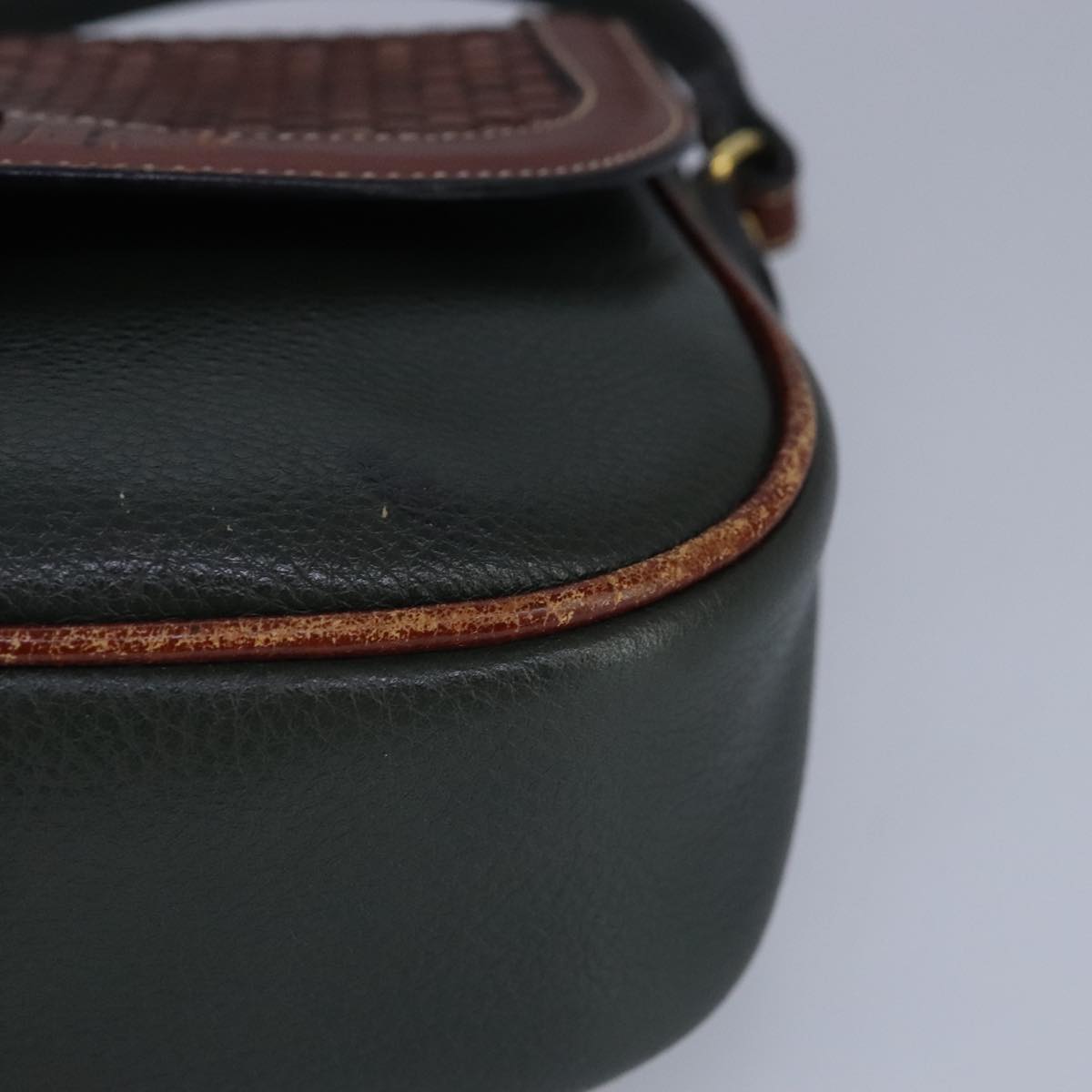 BALLY Shoulder Bag Leather Brown Green Auth ti2296