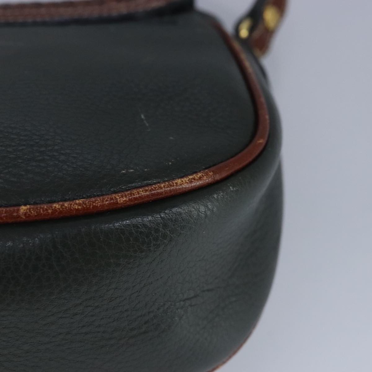 BALLY Shoulder Bag Leather Brown Green Auth ti2296