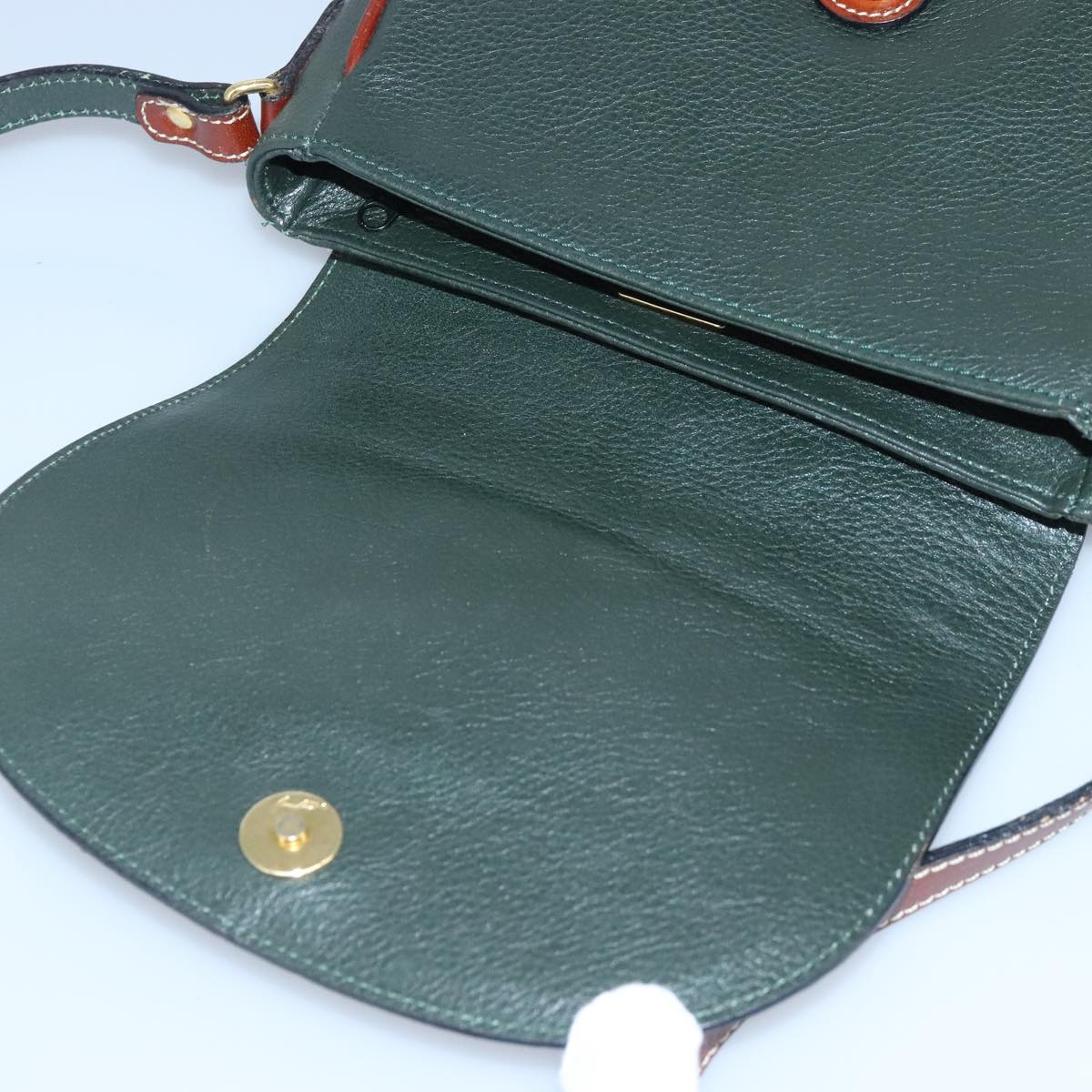 BALLY Shoulder Bag Leather Brown Green Auth ti2296