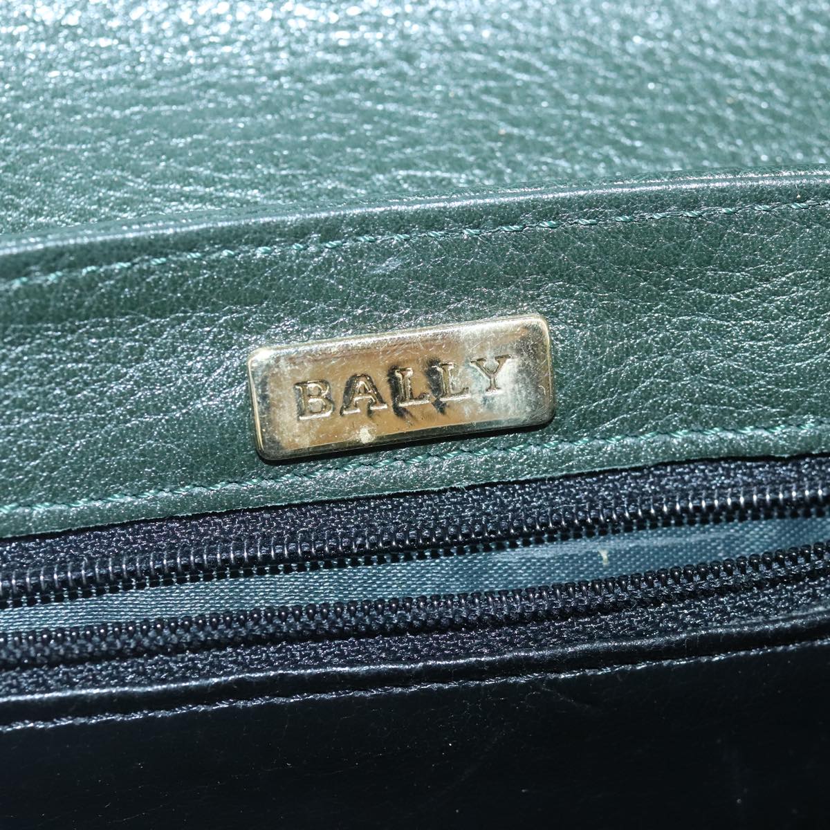 BALLY Shoulder Bag Leather Brown Green Auth ti2296