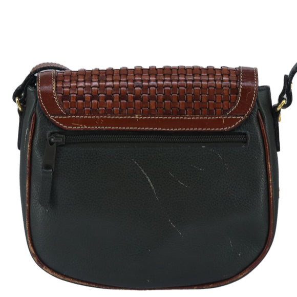 BALLY Shoulder Bag Leather Brown Green Auth ti2296