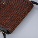 BALLY Shoulder Bag Leather Brown Green Auth ti2296-6