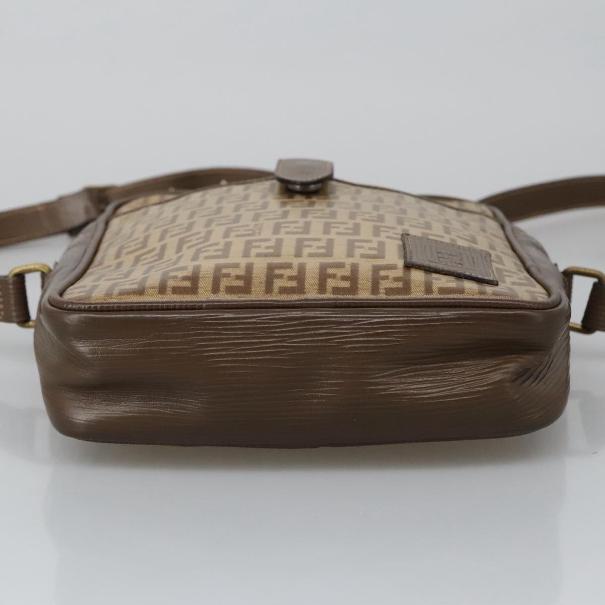 FENDI Zucchino Canvas Shoulder Bag Coated Canvas Brown Auth ti2297