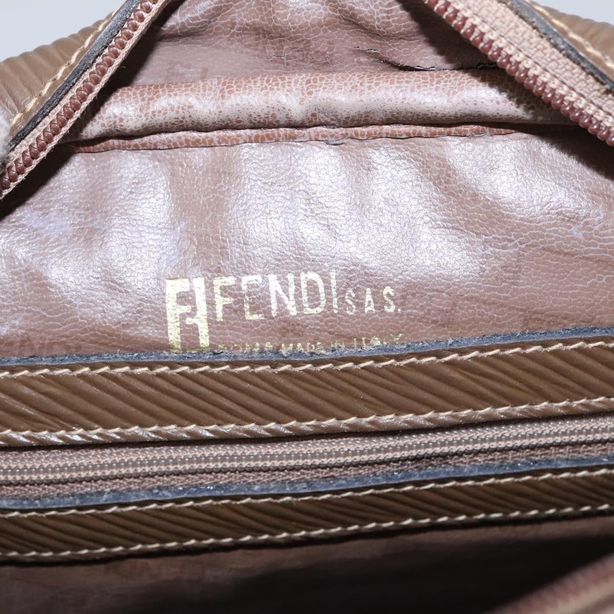 FENDI Zucchino Canvas Shoulder Bag Coated Canvas Brown Auth ti2297