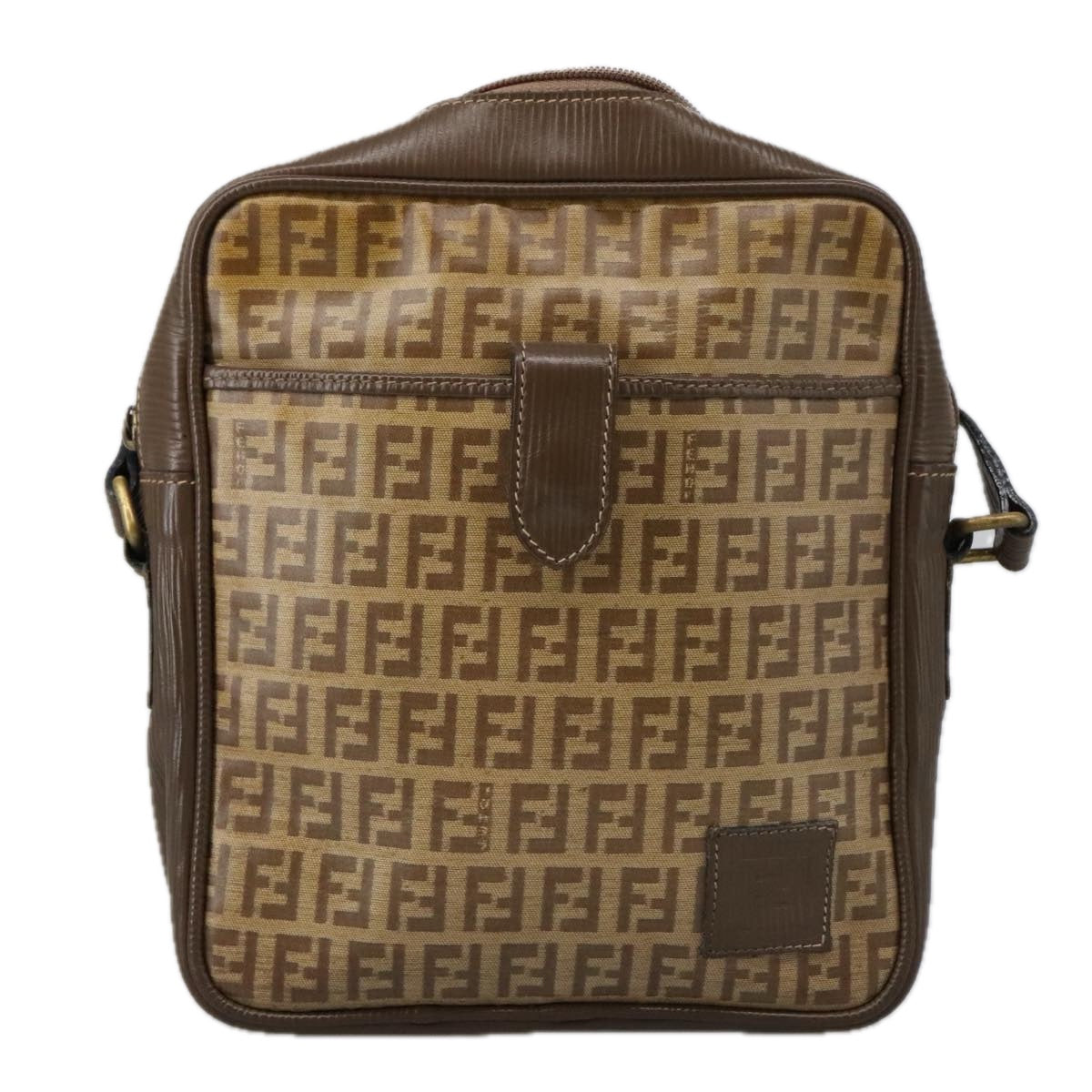 FENDI Zucchino Canvas Shoulder Bag Coated Canvas Brown Auth ti2297 - 0