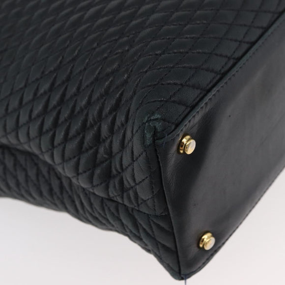 BALLY Quilted Chain Shoulder Bag Leather Navy Auth ti2299