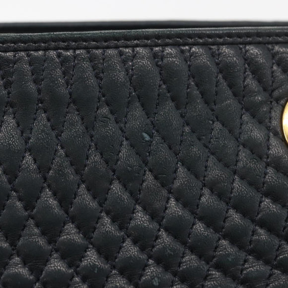 BALLY Quilted Chain Shoulder Bag Leather Navy Auth ti2299