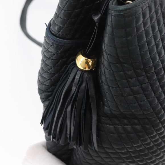 BALLY Quilted Chain Shoulder Bag Leather Navy Auth ti2299