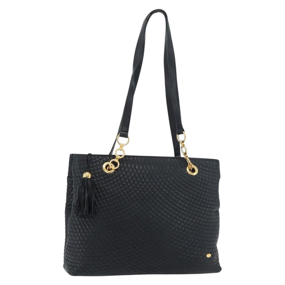 BALLY Quilted Chain Shoulder Bag Leather Navy Auth ti2299