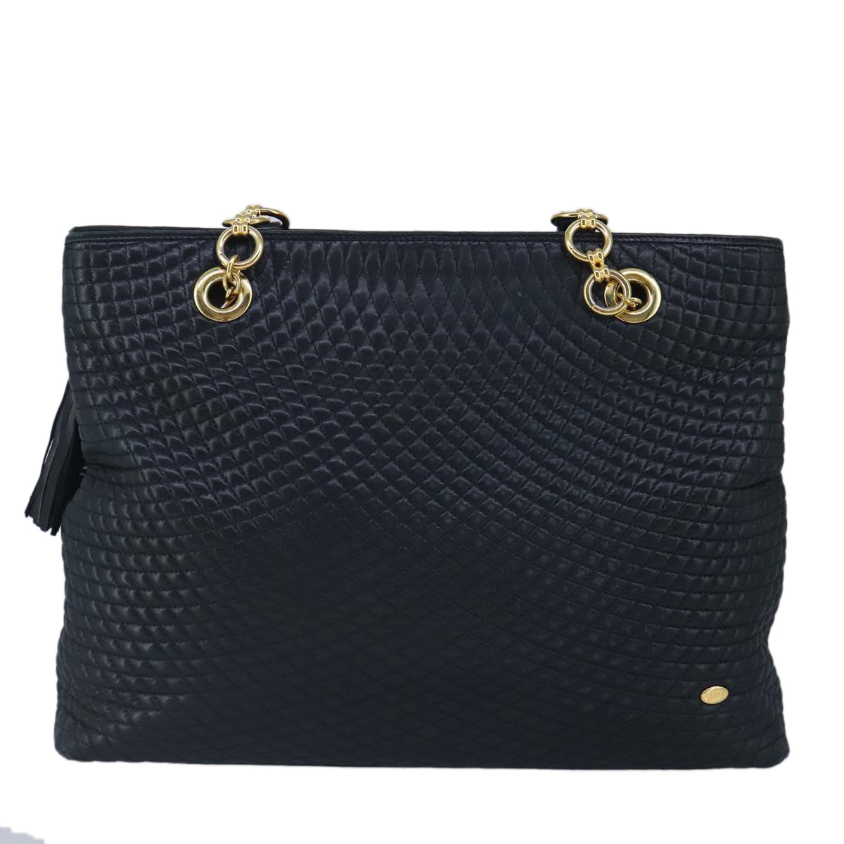 BALLY Quilted Chain Shoulder Bag Leather Navy Auth ti2299 - 0